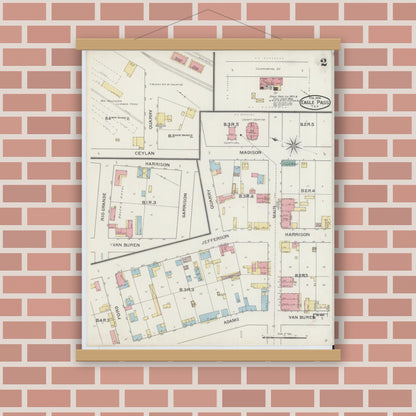 Old map wall art mockup — magnetic wood frame on brick wall — Sanborn Fire Insurance Map from Eagle Pass, Maverick County, Texas (1894), Sheet #0002