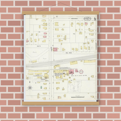 Old map wall art mockup — magnetic wood frame on brick wall — Sanborn Fire Insurance Map from Oberlin, Lorain County, Ohio (1897), Sheet #0005