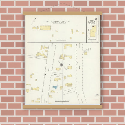 Old map wall art mockup — magnetic wood frame on brick wall — Sanborn Fire Insurance Map from Sheffield, Berkshire County, Massachusetts (1912), Sheet #0002