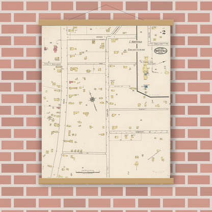 Old map wall art mockup — magnetic wood frame on brick wall — Sanborn Fire Insurance Map from Northfield, Franklin County, Massachusetts (1922), Sheet #0002