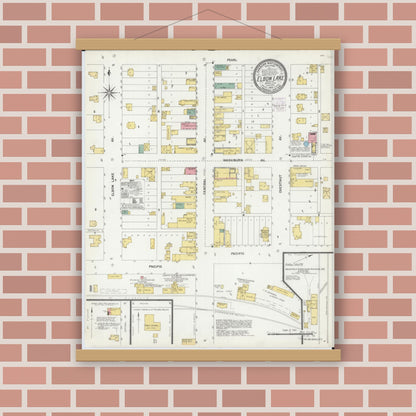 Old map wall art mockup — magnetic wood frame on brick wall — Sanborn Fire Insurance Map from Elbow Lake, Grant County, Minnesota (1903), Sheet #0001