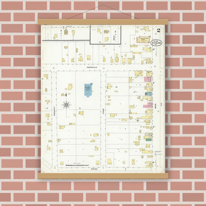 Old map wall art mockup — magnetic wood frame on brick wall — Sanborn Fire Insurance Map from Highland, Iowa County, Wisconsin (1908), Sheet #0002