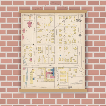 Old map wall art mockup — magnetic wood frame on brick wall — Sanborn Fire Insurance Map from Sparta, Monroe County, Wisconsin (1922), Sheet #0011