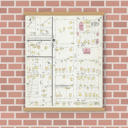 Old map wall art mockup — magnetic wood frame on brick wall — Sanborn Fire Insurance Map from Montgomery, Le Sueur County, Minnesota (1924), Sheet #0004