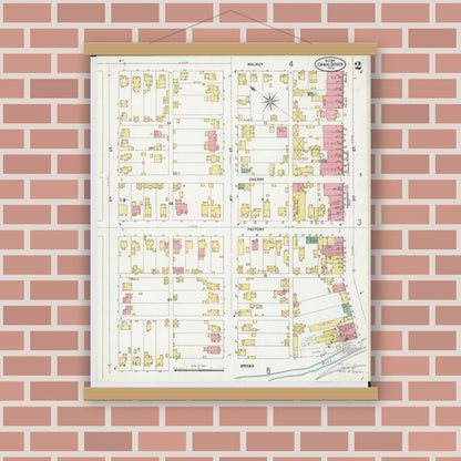 Old map wall art mockup — magnetic wood frame on brick wall — Sanborn Fire Insurance Map from Canal Dover, Tuscarawas County, Ohio (1899), Sheet #0002