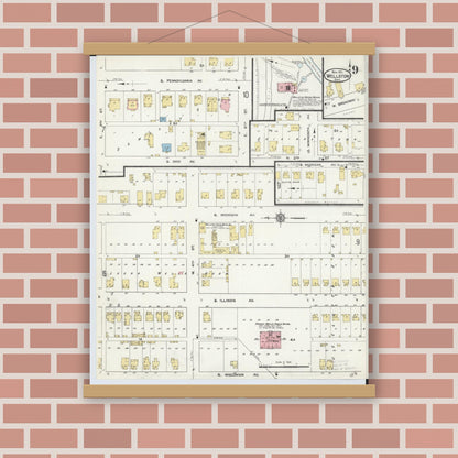 Old map wall art mockup — magnetic wood frame on brick wall — Sanborn Fire Insurance Map from Wellston, Jackson County, Ohio (1911), Sheet #0009