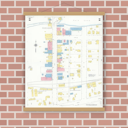 Old map wall art mockup — magnetic wood frame on brick wall — Sanborn Fire Insurance Map from Pardeeville, Columbia County, Wisconsin (1937), Sheet #0002