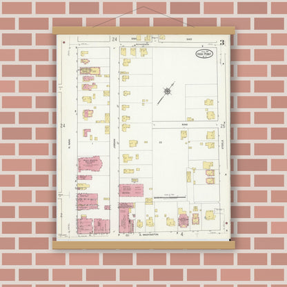 Old map wall art mockup — magnetic wood frame on brick wall — Sanborn Fire Insurance Map from High Point, Guilford County, North Carolina (1917), Sheet #0003