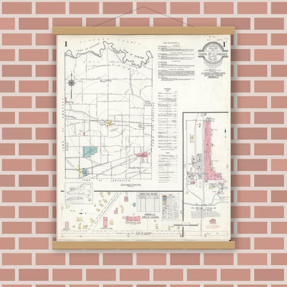 Old map wall art mockup — magnetic wood frame on brick wall — Sanborn Fire Insurance Map from Clarence, Erie County, New York (1946), Sheet #0001