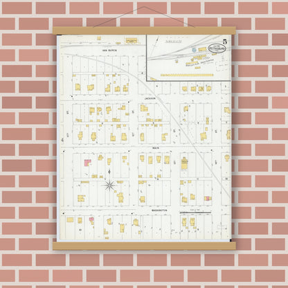 Old map wall art mockup — magnetic wood frame on brick wall — Sanborn Fire Insurance Map from Keithsburg, Mercer County, Illinois (1900), Sheet #0005