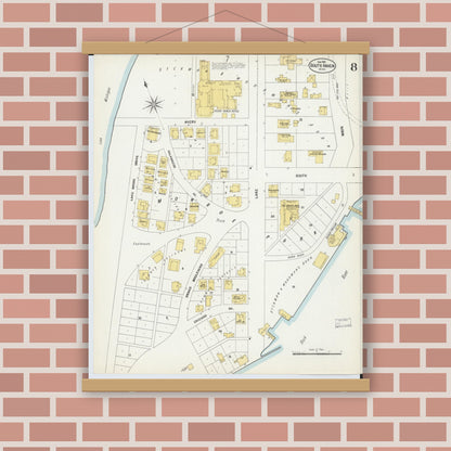 Old map wall art mockup — magnetic wood frame on brick wall — Sanborn Fire Insurance Map from South Haven, Van Buren County, Michigan (1902), Sheet #0008