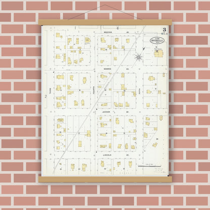 Old map wall art mockup — magnetic wood frame on brick wall — Sanborn Fire Insurance Map from Ortonville, Big Stone County, Minnesota (1899), Sheet #0003