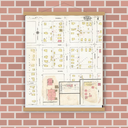 Old map wall art mockup — magnetic wood frame on brick wall — Sanborn Fire Insurance Map from Reinbeck, Grundy County, Iowa (1935), Sheet #0004