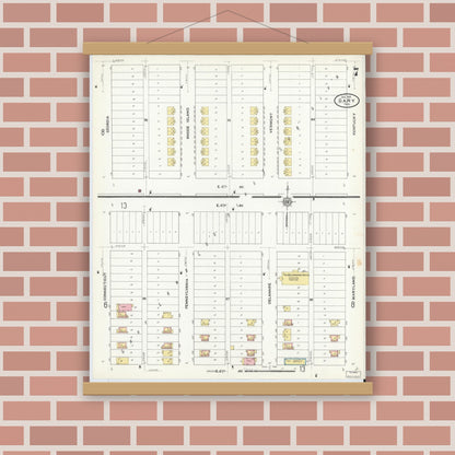 Old map wall art mockup — magnetic wood frame on brick wall — Sanborn Fire Insurance Map from Gary, Lake County, Indiana (1911), Sheet #0007
