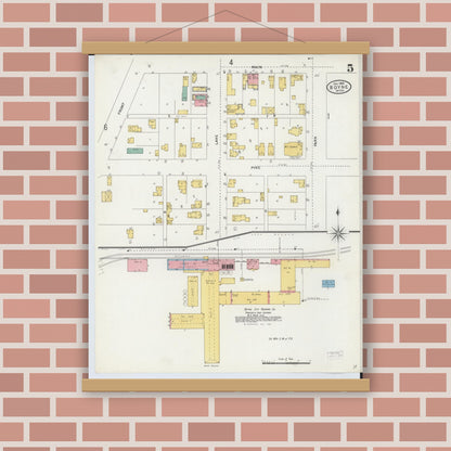 Old map wall art mockup — magnetic wood frame on brick wall — Sanborn Fire Insurance Map from Boyne City, Charlevoix County, Michigan (1905), Sheet #0005