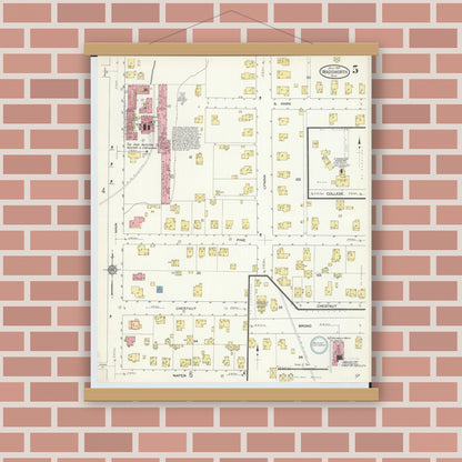Old map wall art mockup — magnetic wood frame on brick wall — Sanborn Fire Insurance Map from Wadsworth, Medina County, Ohio (1913), Sheet #0005