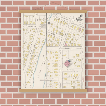 Old map wall art mockup — magnetic wood frame on brick wall — Sanborn Fire Insurance Map from Crookston, Polk County, Minnesota (1922), Sheet #0010