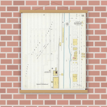 Old map wall art mockup — magnetic wood frame on brick wall — Sanborn Fire Insurance Map from Benton Harbor, Berrien County, Michigan (1905), Sheet #0011