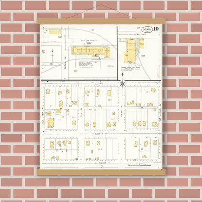 Old map wall art mockup — magnetic wood frame on brick wall — Sanborn Fire Insurance Map from Ontario, San Bernardino County, California (1907), Sheet #0010