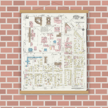 Old map wall art mockup — magnetic wood frame on brick wall — Sanborn Fire Insurance Map from Ann Arbor, Washtenaw County, Michigan (1925), Sheet #0034