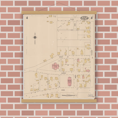 Old map wall art mockup — magnetic wood frame on brick wall — Sanborn Fire Insurance Map from Georgetown, Brown County, Ohio (1922), Sheet #0004