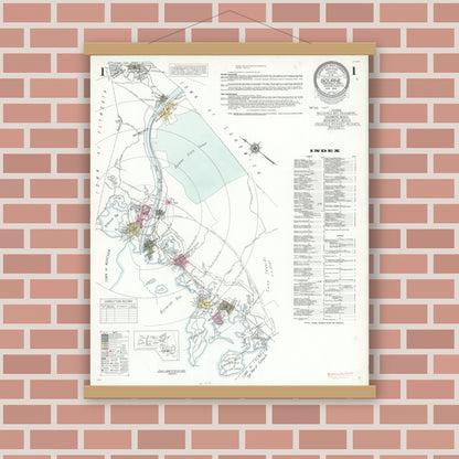 Old map wall art mockup — magnetic wood frame on brick wall — Sanborn Fire Insurance Map from Bourne, Barnstable County, Massachusetts (1941), Sheet #0001