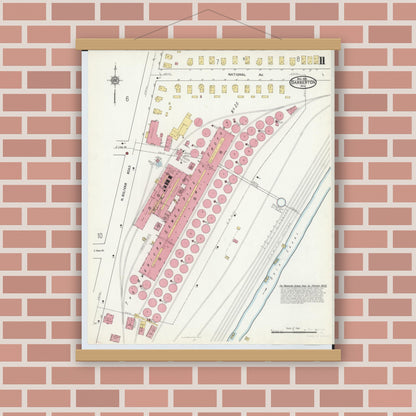 Old map wall art mockup — magnetic wood frame on brick wall — Sanborn Fire Insurance Map from Barberton, Summit County, Ohio (1916), Sheet #0011