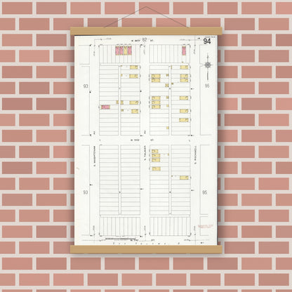 Old map wall art mockup — magnetic wood frame on brick wall — Sanborn Fire Insurance Map from Chicago, Cook County, Illinois (1920), Sheet #0094