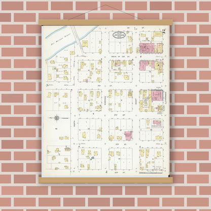 Old map wall art mockup — magnetic wood frame on brick wall — Sanborn Fire Insurance Map from Jackson, Jackson County, Minnesota (1913), Sheet #0002