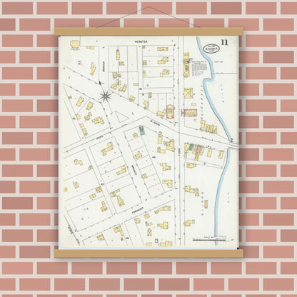Old map wall art mockup — magnetic wood frame on brick wall — Sanborn Fire Insurance Map from Anoka, Anoka County, Minnesota (1904), Sheet #0011