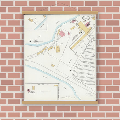 Old map wall art mockup — magnetic wood frame on brick wall — Sanborn Fire Insurance Map from Brainerd, Crow Wing County, Minnesota (1898), Sheet #0014