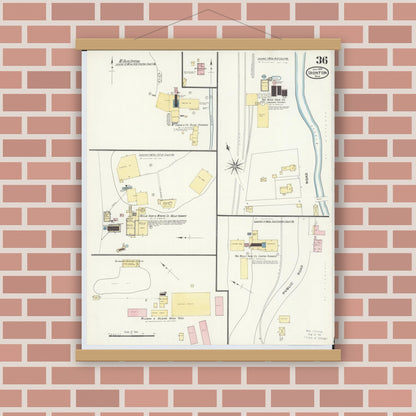 Old map wall art mockup — magnetic wood frame on brick wall — Sanborn Fire Insurance Map from Ironton, Lawrence County, Ohio (1909), Sheet #0036