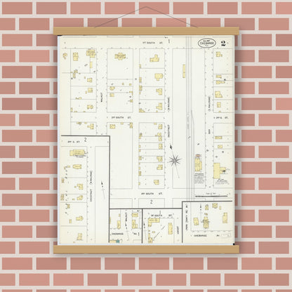 Old map wall art mockup — magnetic wood frame on brick wall — Sanborn Fire Insurance Map from Chebanse, Iroquois And Kankakee County, Illinois (1907), Sheet #0002
