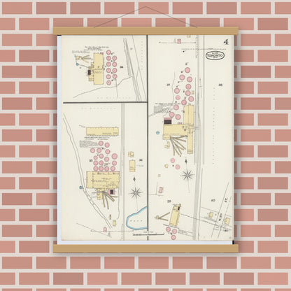Old map wall art mockup — magnetic wood frame on brick wall — Sanborn Fire Insurance Map from Toronto, Jefferson County, Ohio (1892), Sheet #0004