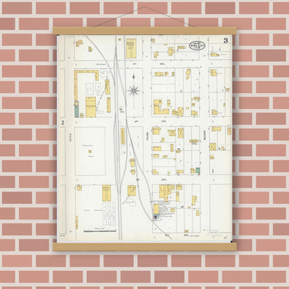 Old map wall art mockup — magnetic wood frame on brick wall — Sanborn Fire Insurance Map from Pine City, Pine County, Minnesota (1904), Sheet #0003