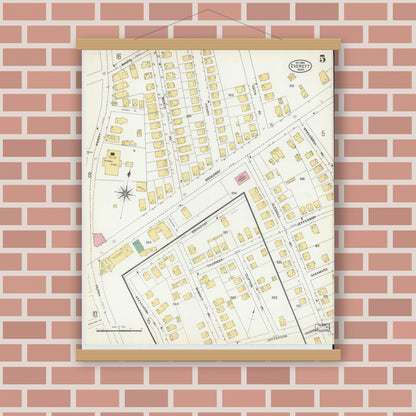 Old map wall art mockup — magnetic wood frame on brick wall — Sanborn Fire Insurance Map from Everett, Middlesex County, Massachusetts (1903), Sheet #0005