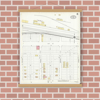 Old map wall art mockup — magnetic wood frame on brick wall — Sanborn Fire Insurance Map from Gary, Lake County, Indiana (1911), Sheet #0008