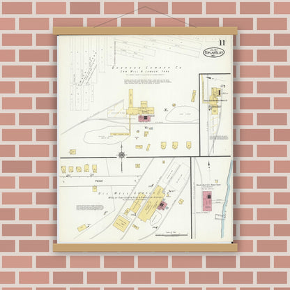 Old map wall art mockup — magnetic wood frame on brick wall — Sanborn Fire Insurance Map from Poplar Bluff, Butler County, Missouri (1917), Sheet #0011