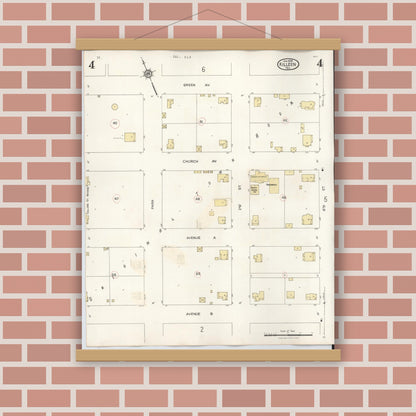 Old map wall art mockup — magnetic wood frame on brick wall — Sanborn Fire Insurance Map from Killeen, Bell County, Texas (1937), Sheet #0004