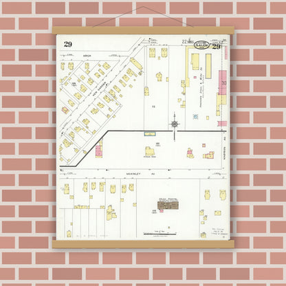 Old map wall art mockup — magnetic wood frame on brick wall — Sanborn Fire Insurance Map from Salem, Columbiana County, Ohio (1926), Sheet #0029