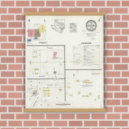 Old map wall art mockup — magnetic wood frame on brick wall — Sanborn Fire Insurance Map from West Columbia, Brazoria County, Texas (1926) - Complete Map Set