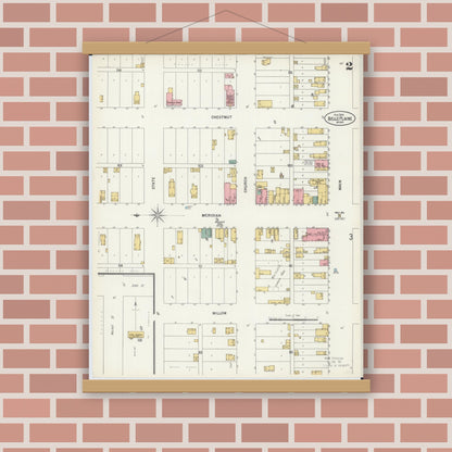 Old map wall art mockup — magnetic wood frame on brick wall — Sanborn Fire Insurance Map from Belle Plaine, Scott County, Minnesota (1900), Sheet #0002