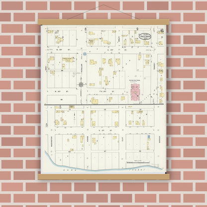 Old map wall art mockup — magnetic wood frame on brick wall — Sanborn Fire Insurance Map from Hastings, Dakota County, Minnesota (1911), Sheet #0006