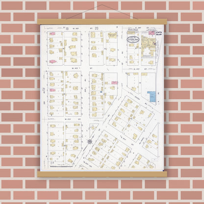 Old map wall art mockup — magnetic wood frame on brick wall — Sanborn Fire Insurance Map from Sterling, Whiteside County, Illinois (1916), Sheet #0022