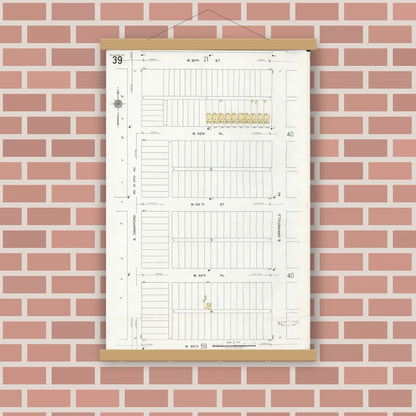 Old map wall art mockup — magnetic wood frame on brick wall — Sanborn Fire Insurance Map from Chicago, Cook County, Illinois (1920), Sheet #0039
