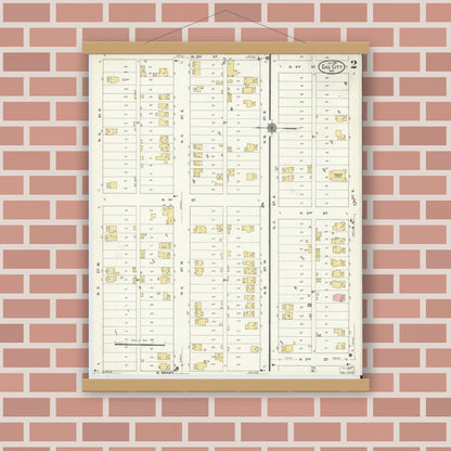 Old map wall art mockup — magnetic wood frame on brick wall — Sanborn Fire Insurance Map from Gas City, Grant County, Indiana (1911), Sheet #0002