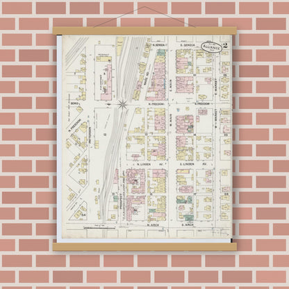 Old map wall art mockup — magnetic wood frame on brick wall — Sanborn Fire Insurance Map from Alliance, Stark County, Ohio (1888), Sheet #0002