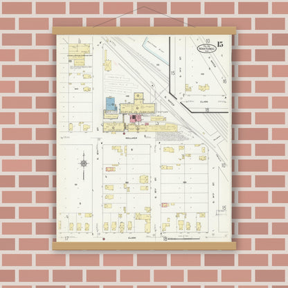 Old map wall art mockup — magnetic wood frame on brick wall — Sanborn Fire Insurance Map from Manitowoc, Manitowoc County, Wisconsin (1912), Sheet #0015