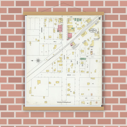 Old map wall art mockup — magnetic wood frame on brick wall — Sanborn Fire Insurance Map from Caledonia, Kent County, Michigan (1902), Sheet #0002