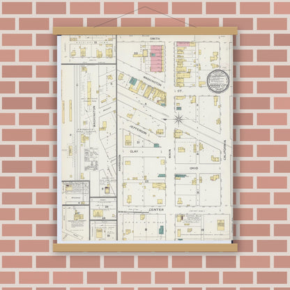 Old map wall art mockup — magnetic wood frame on brick wall — Sanborn Fire Insurance Map from Prairie City, Mcdonough County, Illinois (1893) - Complete Map Set
